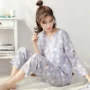 Thoải mái mùa xuân và mùa thu mỏng Bộ đồ ngủ cotton dài tay của phụ nữ mùa hè cotton lụa tơ tằm ngắn tay - Pyjama bộ đồ thu đông nam 