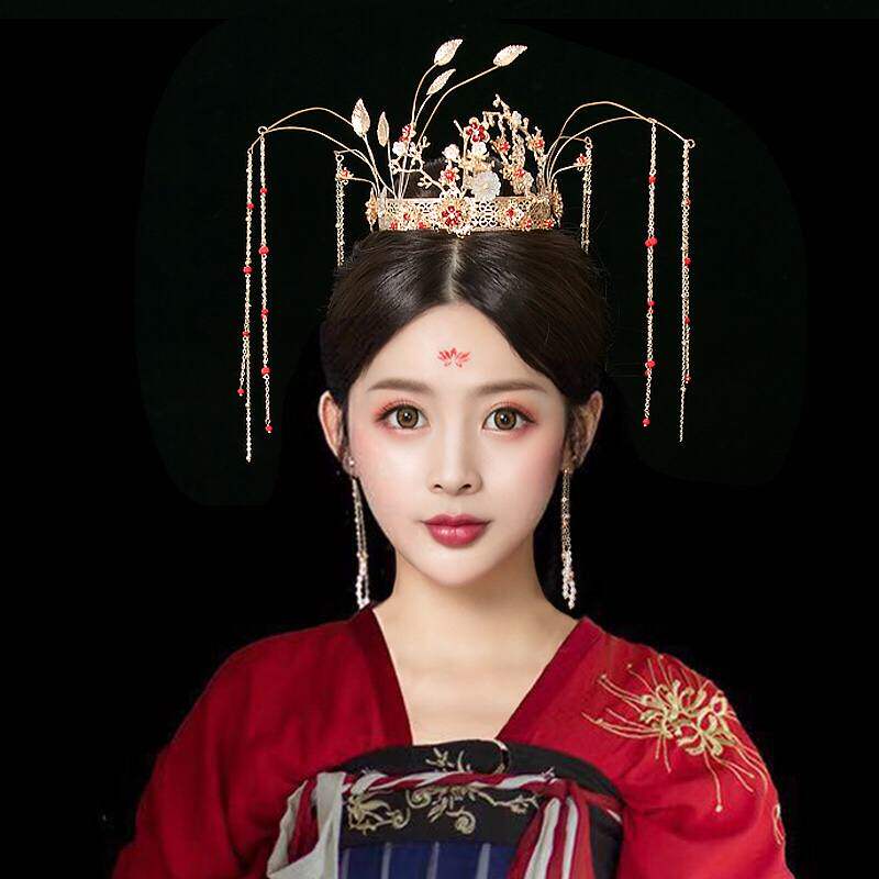 秀禾头饰新款凤冠发冠女古风步摇发冠流苏古典气质古装发簪汉服新