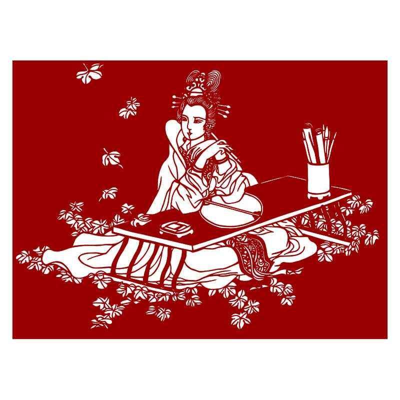 手工剪纸专用底稿高清仕女人物窗花打印复印稿纯手工刻纸素材图样