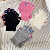 秋冬保暖针织手套少女学生搞怪表情全指手套儿童宝宝毛线手套亲子