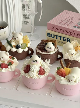 小熊杯子巧克力成品圣诞蛋糕装饰卡通动物草莓小碗壳烘焙西点摆件
