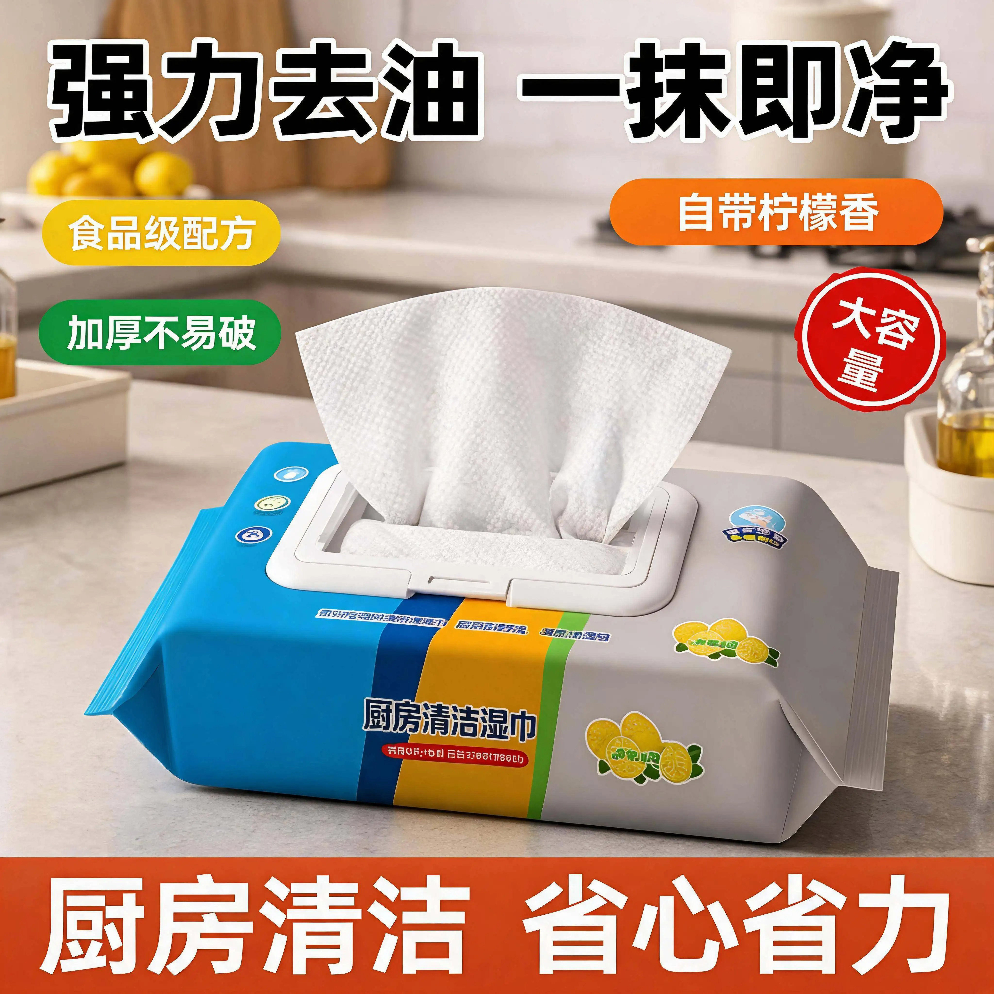 厨房湿巾强力去油污湿巾家用油烟机厨房纸厨房专用抽取清洁湿巾