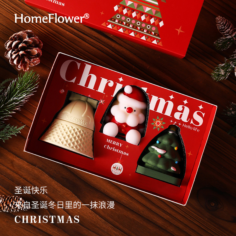 圣诞节香薰蜡烛礼盒伴手礼扩香石圣诞树铃铛老人手工香氛生日礼物