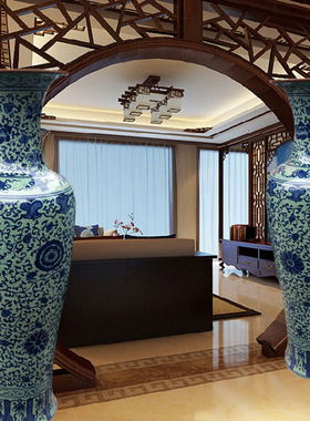 景德镇陶瓷大花瓶 客厅落地仿古青花瓷家居装饰工艺品摆件摆设