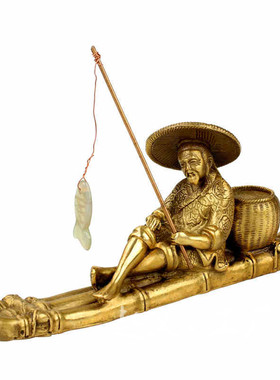 黄铜渔翁摆件 铜姜太公钓鱼 家居办公装饰创意礼品工艺品批发