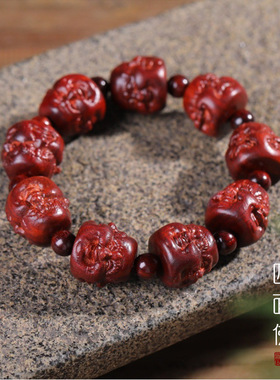 精工小叶紫檀木雕刻佛珠手串观音貔貅手持四面佛回纹龙凤呈祥手链