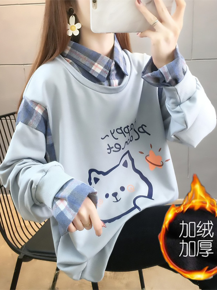 출산 플러스 벨벳 운동복 가을 겨울 정장 2024 새로운 스타일 가이드 중간 길이 탑 대형 두꺼운 투피스 세트