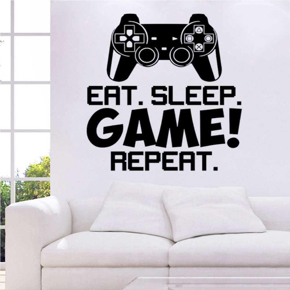 新款游戏机手柄eat sleepgame乙烯基精雕墙贴客厅卧室装饰画KS445