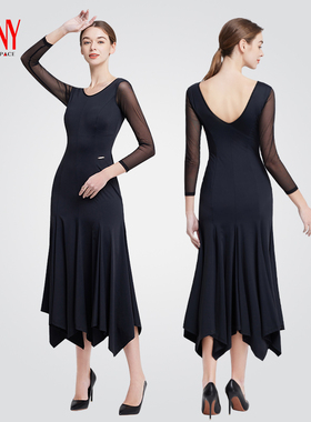 NY纳艺星角网格袖长裙女士摩登舞长袖连衣裙专业表演舞蹈服16137S