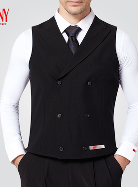 NY纳艺男士黑色双排马甲摩登舞拉丁舞国标舞训练服表演服22114MJ