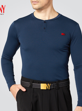 NY纳艺男蓝色两粒扣长袖摩登舞拉丁舞国标舞综合训练练功服22113T