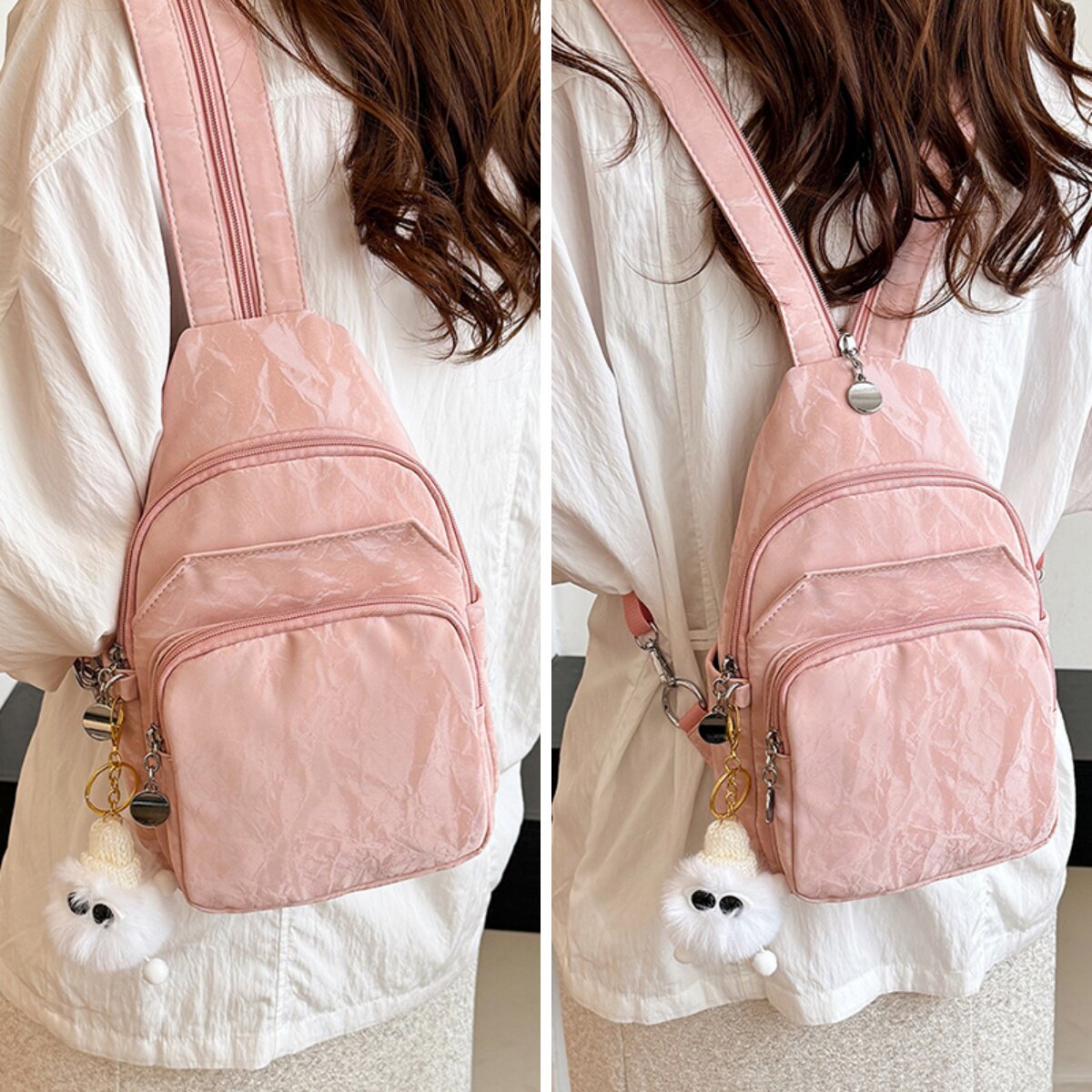 PU两用双肩包旅游手提单肩包时尚斜挎包物品收纳小包女通用包胸包