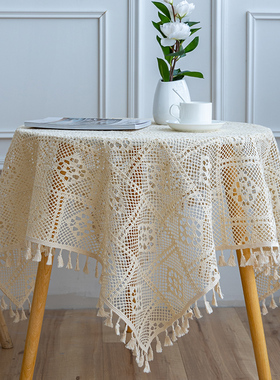复古镂空蕾丝桌布盖布ins风长方形白色田园餐桌布圆桌圆形小台布