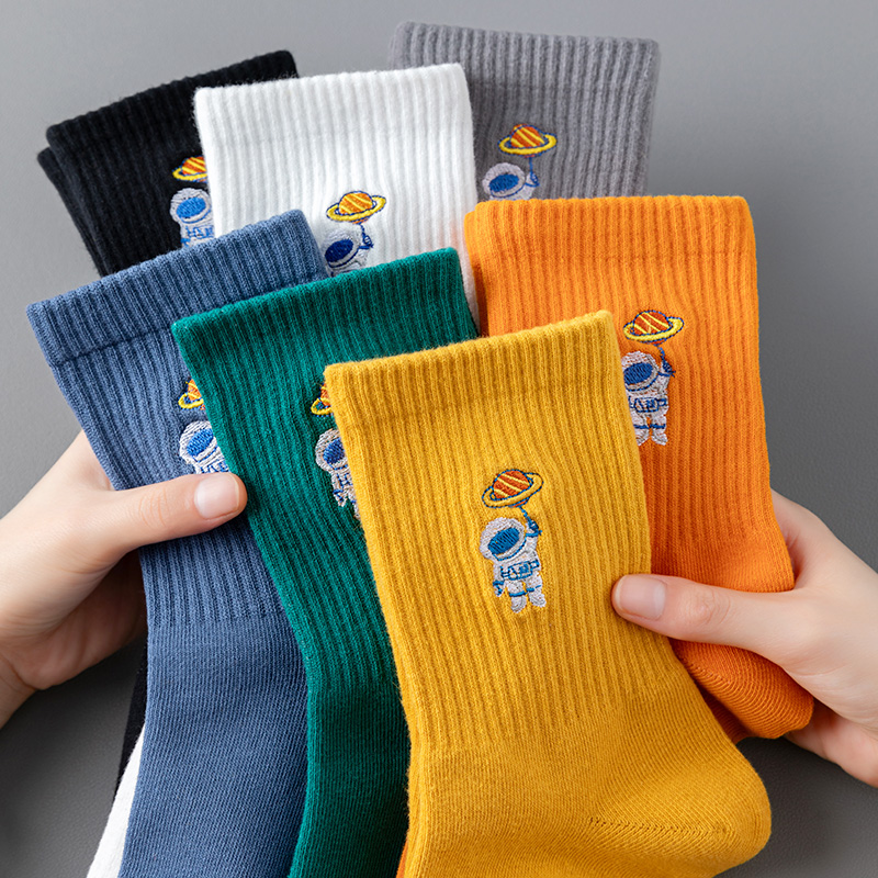 抗菌男100%纯棉潮流男生中筒袜