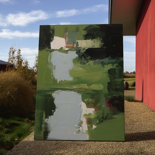 Jellypaint原创手绘《清潭》| 现代简约抽象竖版油画玄关肌理挂画