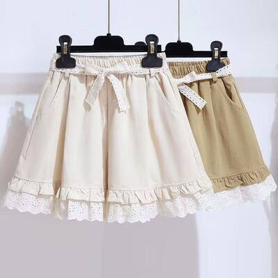 女童夏季短裤蕾丝花边阔腿五分裤