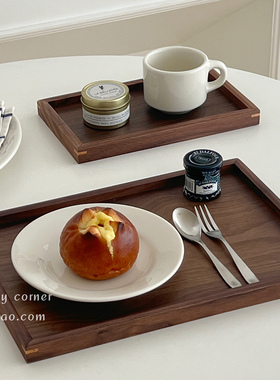 复古胡桃木长方形餐盘实木茶盘ins风桌面置物托盘餐桌杂物收纳盘