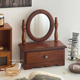 法式 带抽屉梳妆镜 复古实木旋转镜子ins卧室梳妆台化妆镜桌面台式