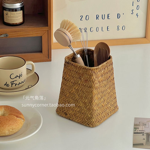 日式海草编织桌面收纳筒