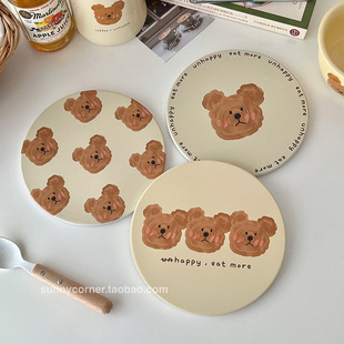 可爱手绘卡通小熊锅垫餐桌耐高温隔热垫ins风陶瓷吸水杯垫碗盘垫