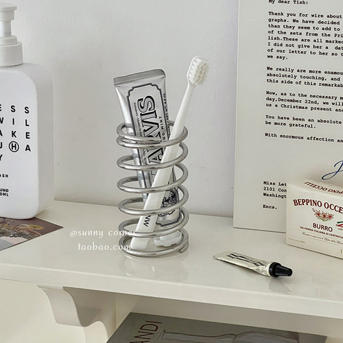 ins简约不锈钢创意弹簧牙刷架