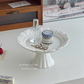 法式 复古高脚陶瓷托盘摆件香水化妆品首饰展示收纳盘桌面置物盘