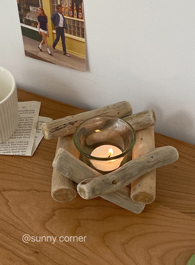 元气角落 ins田园复古朽木漂流木烛台欧式家居简约木质装饰摆件