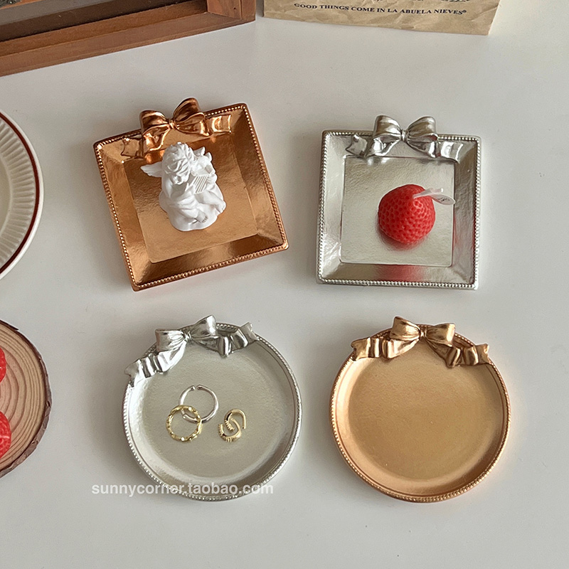 ins复古蝴蝶结收纳置物托盘摆件