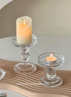 ins欧式罗马柱玻璃烛台餐桌高级感浪漫装饰氛围摆件香薰蜡烛台座