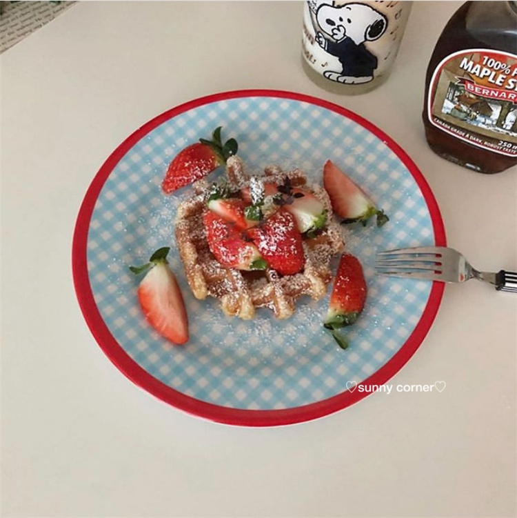 法式少女波点格子餐盘防摔耐热