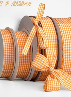 橙色格子丝带jk蝴蝶结缎带烘焙鲜花彩带服装辅料绸带礼品包装丝带