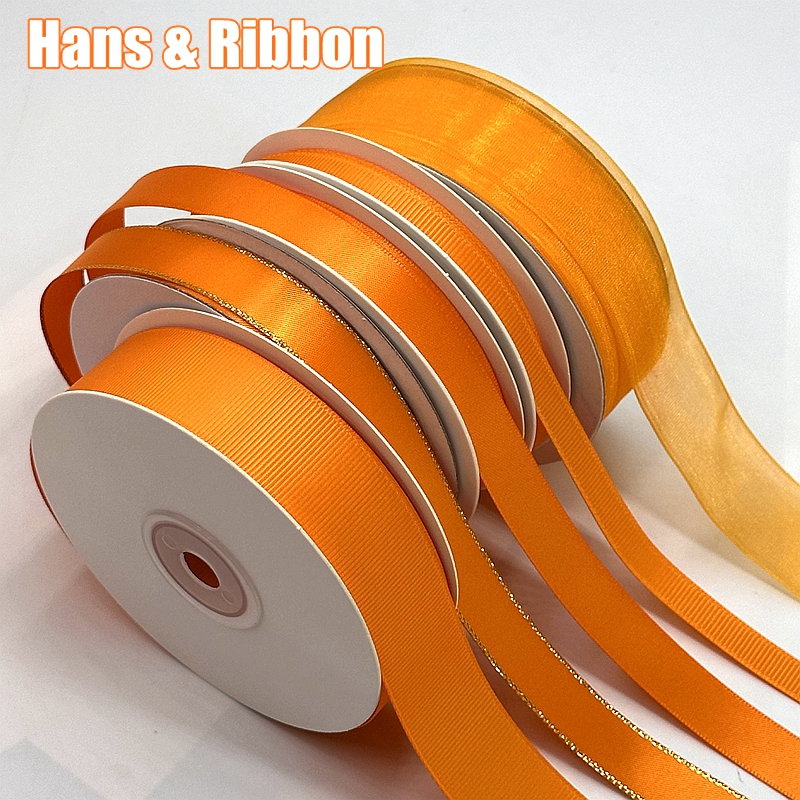 桔色高密布绸带烘焙礼品包装橘色彩带花束蝴蝶结丝带万圣节爱橙色