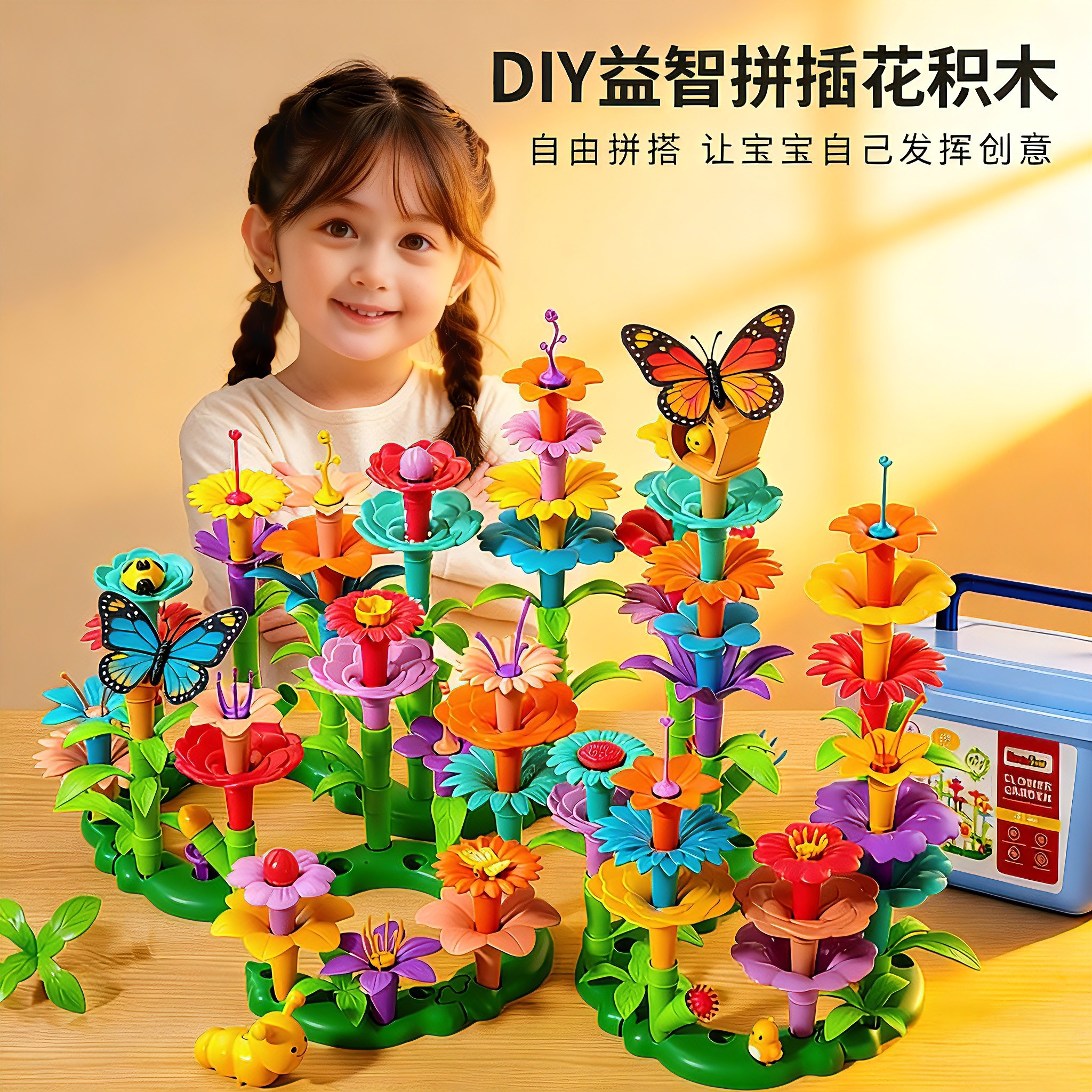 百变花园DIY积木玩具女孩益智拼装花朵儿童3-6岁宝宝拼图动脑早教,玩具/童车/益智/积木/模型,普通塑料积木,淘宝优惠券,粉丝福利购,淘宝优惠卷