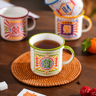 陶瓷杯怀旧马克杯带盖情侣水杯恭喜发财复古茶缸家用待客水杯送礼