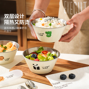 304不锈钢儿童碗泡面碗家用碗双层隔热防摔辅食碗宝宝吃饭碗专用