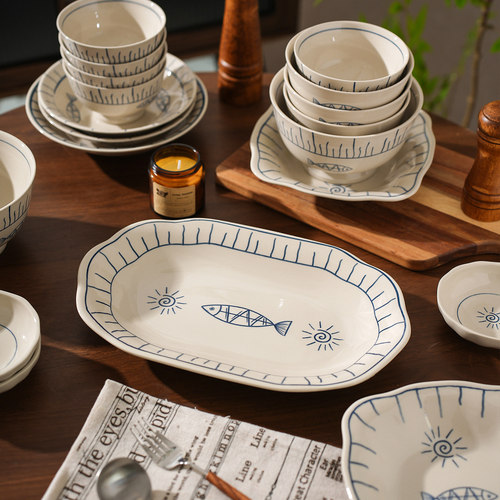 年年有鱼陶瓷鱼盘家用蒸鱼盘子