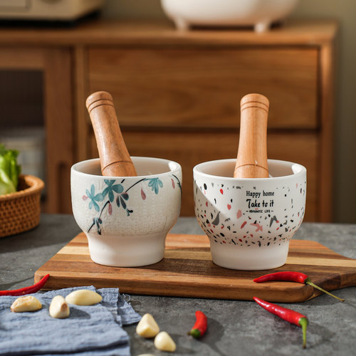 陶瓷手动捣蒜器中药擂钵捣药罐