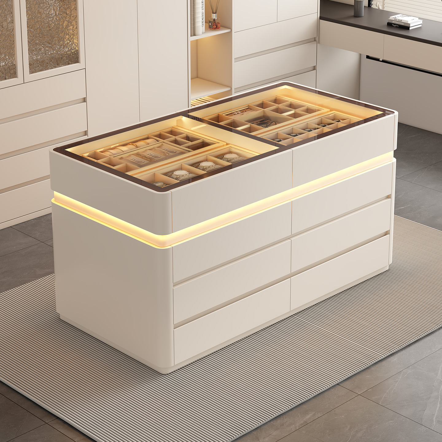 衣帽间中岛台展示柜首饰收纳柜子卧室双面抽屉斗柜饰品家用落地款