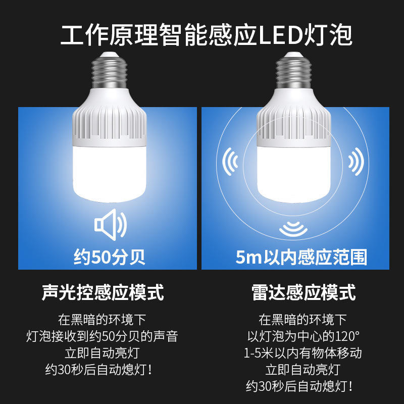 声控感应楼梯间楼道走廊过道车库物业雷达螺口7w人体感应led灯泡