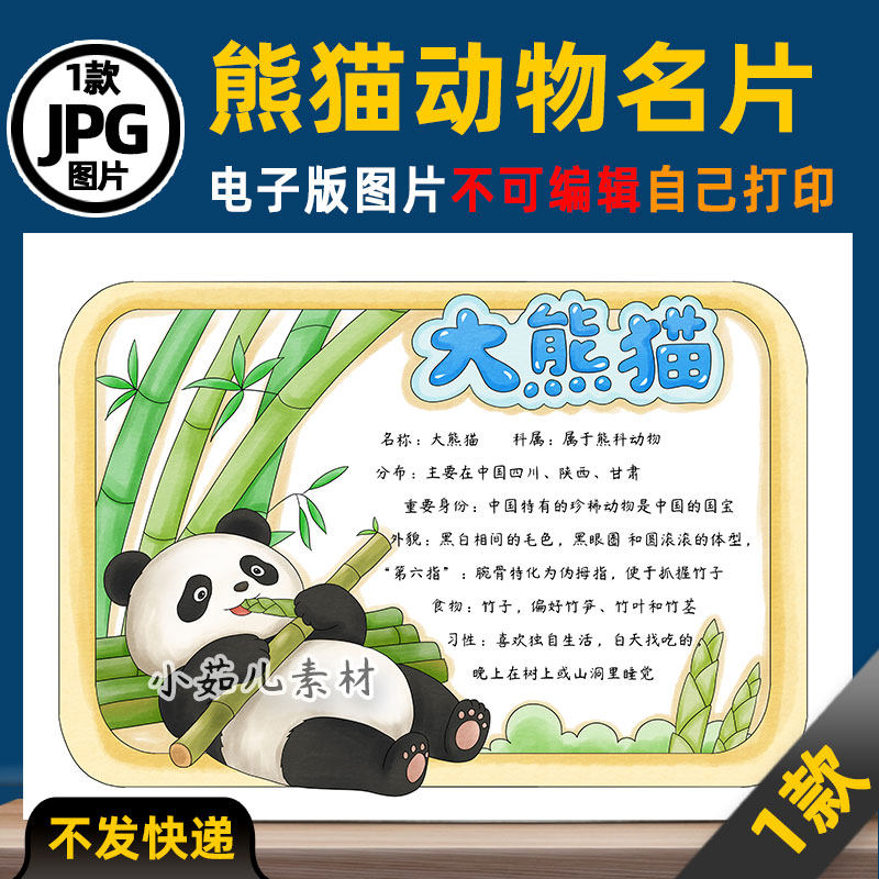1054大熊猫手抄报动物名片观察动物电子版线稿可打印图片素材
