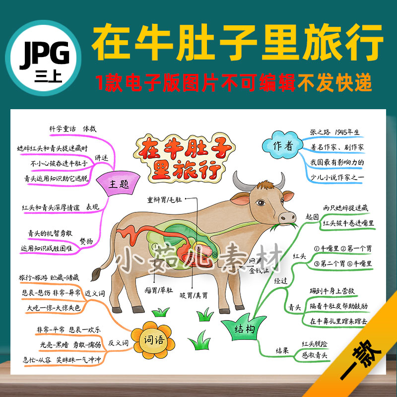 B791人教三语上在牛肚子里旅行思维导图电子版线稿图需自己打印