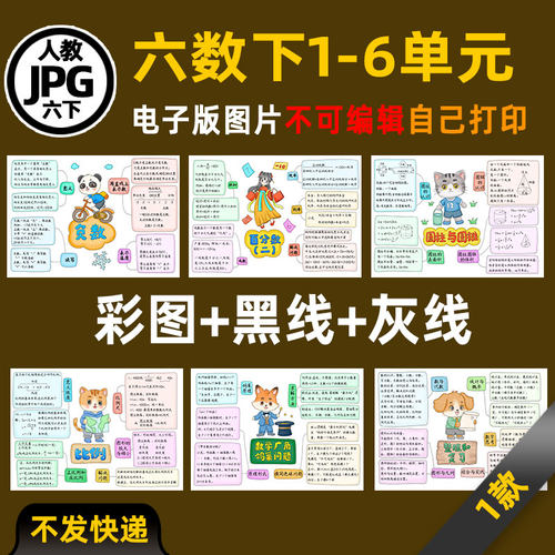 L7人教六年级数学下册1-6单元合集思维导图电子版线稿图片素材