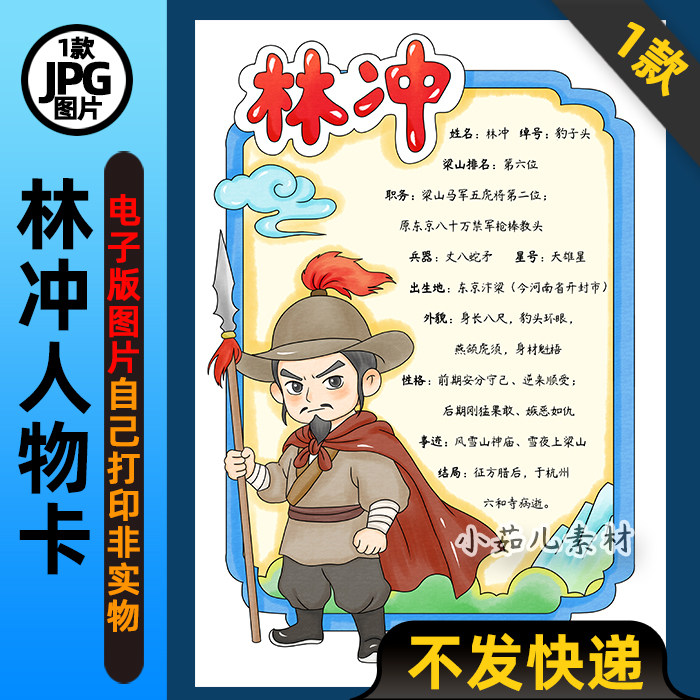 1265【电子版】水浒传林冲人物卡读书阅读可打印图片竖版