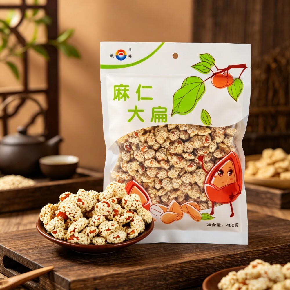 承德特产麻仁大扁杏仁400g忠海白芝麻杏仁零食坚果去壳即食熟杏仁