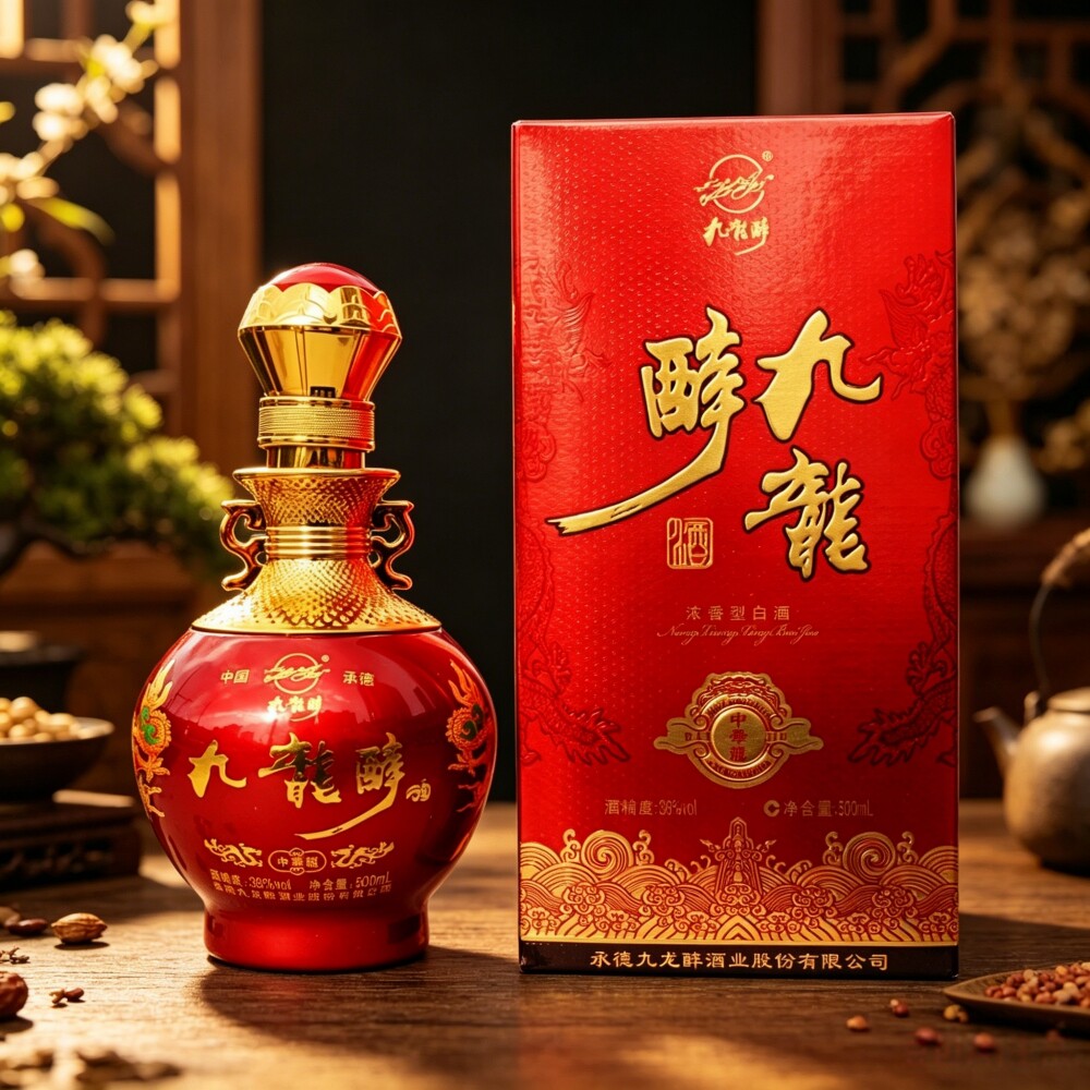 承德特产丰宁九龙醉中华龙纯粮浓香型婚宴白酒38度500mlx4瓶整箱图片