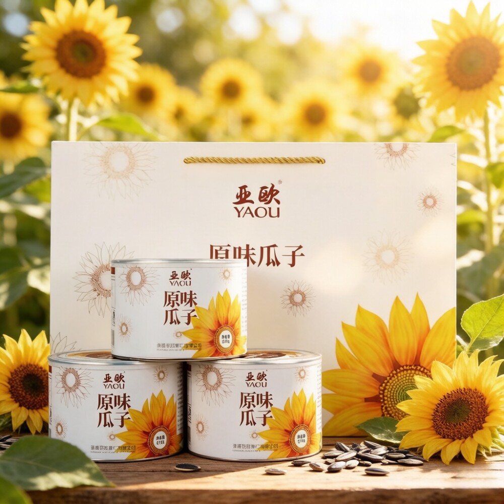 承德特产平泉亚欧瓜子葵花籽毛嗑大瓜子原味干炒瓜子218g*6罐礼盒