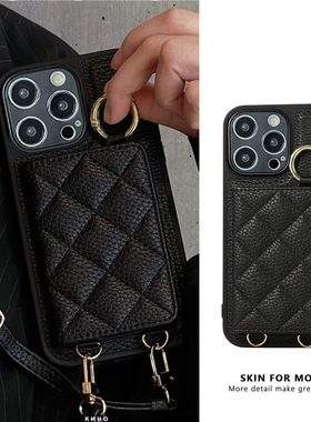 九科星适用于小米14T手机套红米Note14化妆镜14R插卡套Civi3斜挎绳13X指环扣14pro+荔枝纹13Lite欧美14X时尚5