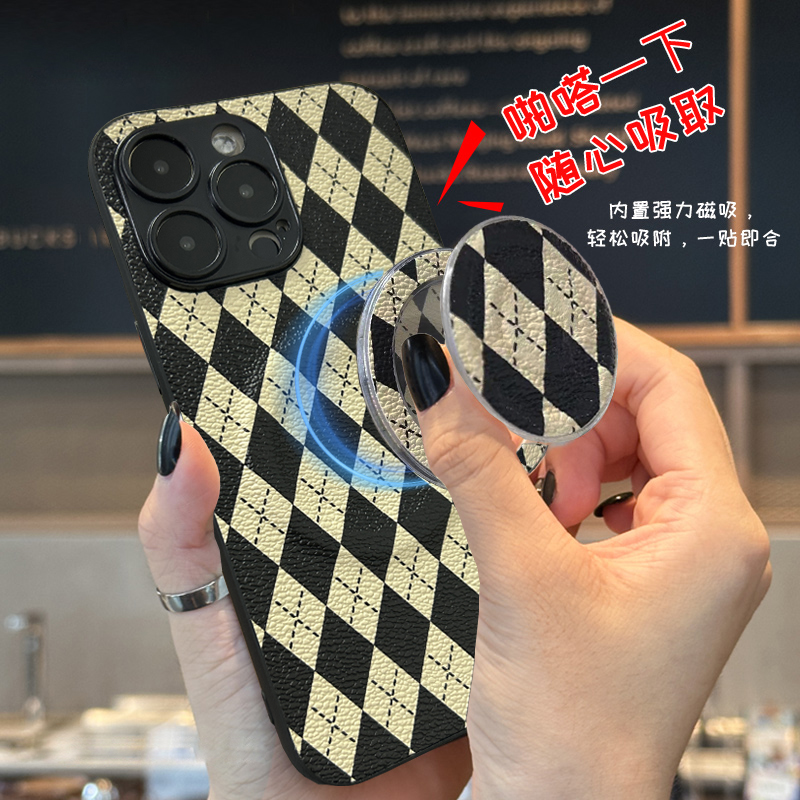 九科星适用于红米Turbo4手机壳14/13磁吸note15pro商务支架11E格纹12se旋转9/8pro复古7小众13C简约10x全包
