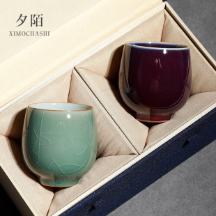 哥窑钧窑蛋型茶杯功夫茶具高档男主人杯陶瓷品茗杯喝茶小杯子茶盏