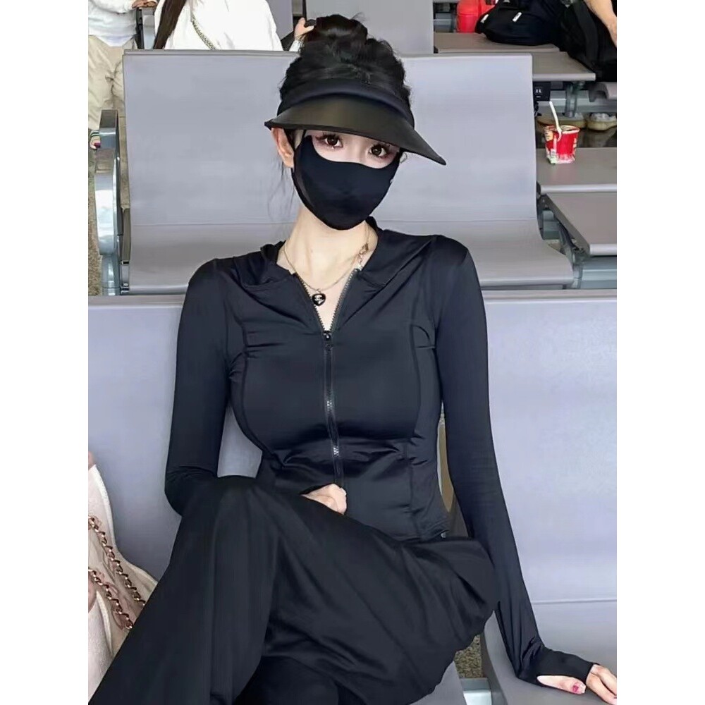 罗丽丝收腰冰丝防晒衣女夏季冰丝瑜伽外套修身款薄防晒服开衫夏天